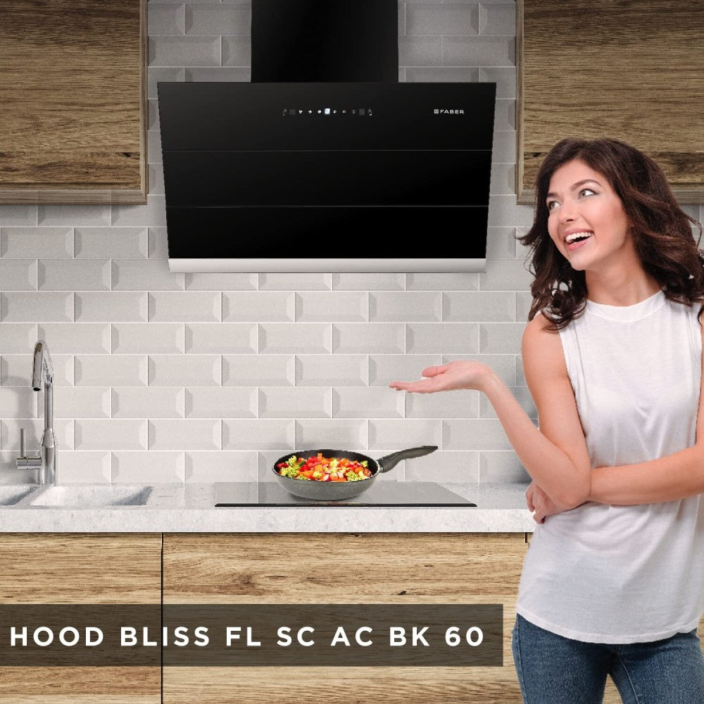 Faber HOOD BLISS FL SC AC BK 60 Auto Clean Wall Mounted Chimney - Black 1350 CMH