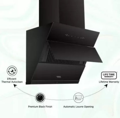 Hindware LEXIA 60 1350 CMH Auto Clean Wall Mounted Chimney - BLACK, BLACK GLASS 1350 CMH