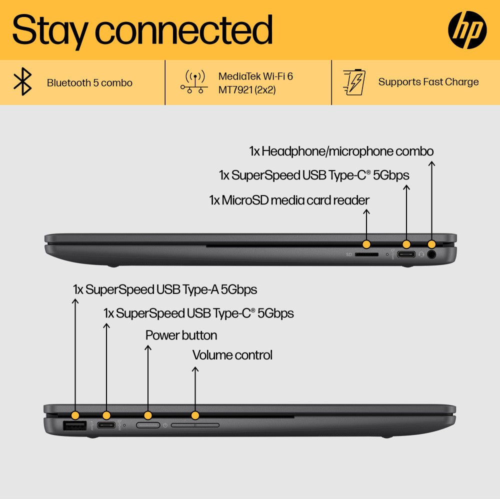 HP Chromebook (2023) MediaTek Kompanio 1200 - (8 GB/256 GB SSD/Chrome OS) 13b-ca0006MU पतला और हल्का लैपटॉप - 13.3 इंच, माइका सिल्वर, 1.49 Kg