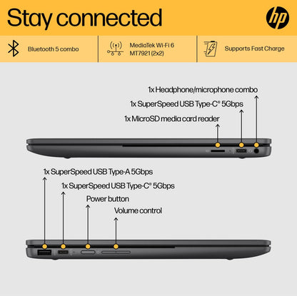 HP Chromebook (2023) MediaTek Kompanio 1200 - (8 GB/256 GB SSD/Chrome OS) 13b-ca0006MU पतला और हल्का लैपटॉप - 13.3 इंच, माइका सिल्वर, 1.49 Kg