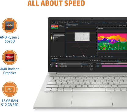 एचपी पवेलियन (2023) आईसेफ रायजेन 5 हेक्सा कोर 5625यू - (16 जीबी/512 जीबी एसएसडी/विंडोज 11 होम) 14-ईसी1019एयू पतला और हल्का लैपटॉप - 14 इंच, नेचुरल सिल्वर, 1.41 किलोग्राम, एमएस ऑफिस के साथ