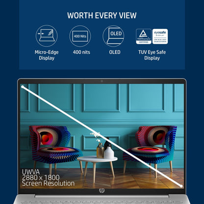 एचपी पवेलियन प्लस क्रिएटर ओएलईडी आईसेफ (2023) इंटेल एच-सीरीज़ कोर आई7 12वीं पीढ़ी - (16 जीबी/1 टीबी एसएसडी/विंडोज 11 होम) 14-एह0024टीयू पतला और हल्का लैपटॉप - 14 इंच, नेचुरल सिल्वर, 1.41 किलोग्राम, एमएस ऑफिस के साथ