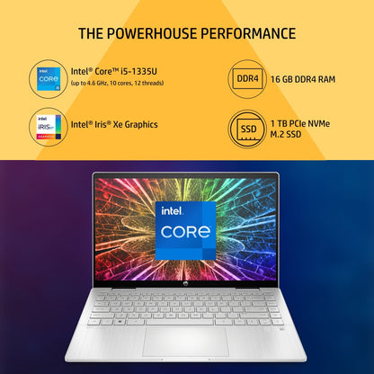 HP Pavilion x360 (2023) Intel Core i5 13th Gen - (16 GB/1 TB SSD/Windows 11 Home) 14-ek1010TU पतला और हल्का लैपटॉप - 14 इंच, नेचुरल सिल्वर, 1.41 किलोग्राम, MS ऑफिस के साथ