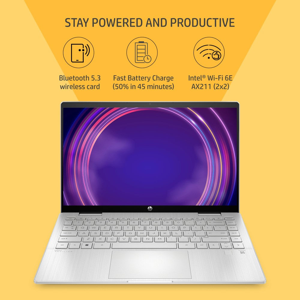 HP Pavilion x360 (2023) Intel Core i5 13th Gen - (16 GB/1 TB SSD/Windows 11 Home) 14-ek1010TU पतला और हल्का लैपटॉप - 14 इंच, नेचुरल सिल्वर, 1.41 किलोग्राम, MS ऑफिस के साथ