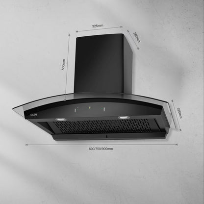 Glen Iris Smart 60 cm Auto Clean Wall Mounted Chimney - Black 1400 CMH