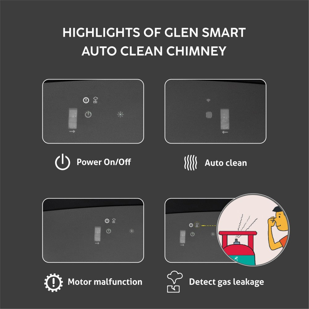 Glen Iris Smart 60 cm Auto Clean Wall Mounted Chimney - Black 1400 CMH