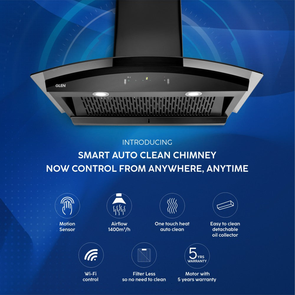 Glen Iris Smart 60 cm Auto Clean Wall Mounted Chimney - Black 1400 CMH