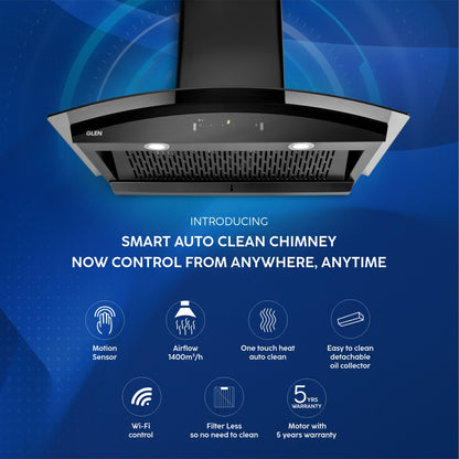 Glen Iris Smart 60 cm Auto Clean Wall Mounted Chimney - Black 1400 CMH