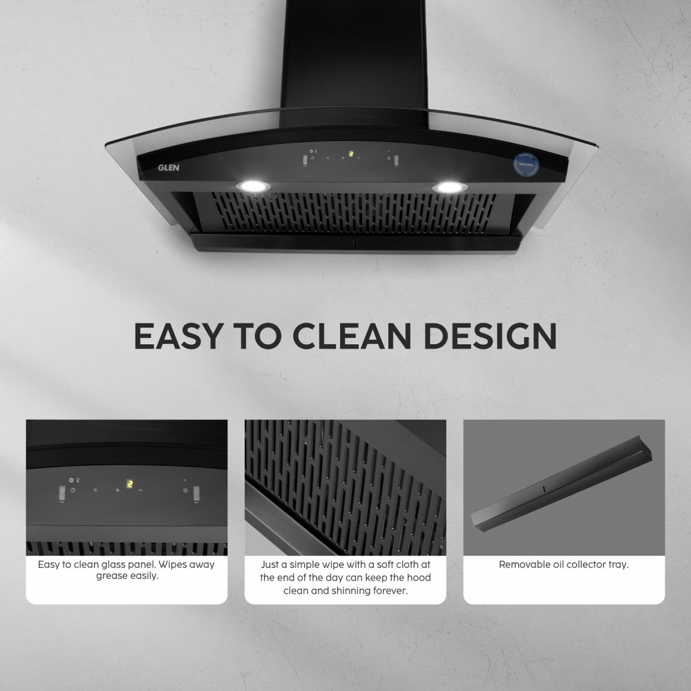 Glen Iris Smart 60 cm Auto Clean Wall Mounted Chimney - Black 1400 CMH