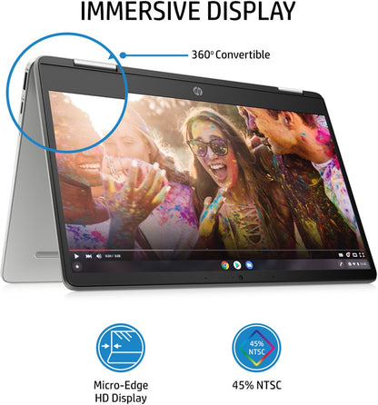एचपी क्रोमबुक x360 इंटेल सेलेरॉन डुअल कोर - (4 जीबी/64 जीबी ईएमएमसी स्टोरेज/क्रोम ओएस) 14a-ca0506TU पतला और हल्का लैपटॉप - 14 इंच, मिनरल सिल्वर, 1.49 किलोग्राम