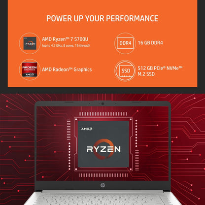 HP Ryzen 7 ऑक्टा कोर 5700U - (16 GB/512 GB SSD/Windows 11 Home) 14s-fy1005AU पतला और हल्का लैपटॉप - 14 इंच, नेचुरल सिल्वर, 1.46 किलोग्राम, MS ऑफिस के साथ