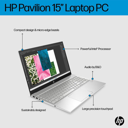 HP Pavilion (2023) Eyesafe Intel Core i5 12th Gen - (16GB/512GB SSD/Windows 11 Home) EG2036TU पतला और हल्का लैपटॉप - 15.6 इंच, नेचुरल सिल्वर, 1.75 kg, MS Office के साथ