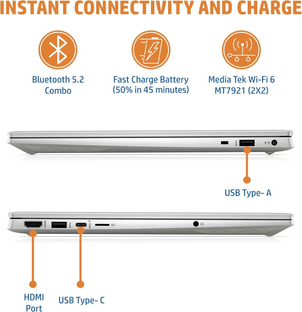 HP Pavilion Ryzen 5 Hexa Core 5625U - (16 GB/512 GB SSD/Windows 11 Home) 15-eh2024AU पतला और हल्का लैपटॉप - 15.6 इंच, नेचुरल सिल्वर, 1.75 Kg, MS Office के साथ