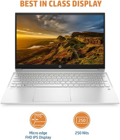 HP Pavilion Ryzen 5 Hexa Core 5625U - (16 GB/512 GB SSD/Windows 11 Home) 15-eh2024AU पतला और हल्का लैपटॉप - 15.6 इंच, नेचुरल सिल्वर, 1.75 Kg, MS Office के साथ