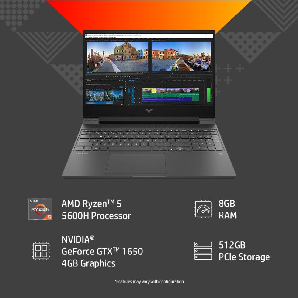 HP Victus Ryzen 5 Hexa Core 5600H - (8 GB/512 GB SSD/Windows 11 Home/4 GB ग्राफ़िक्स/NVIDIA GeForce GTX 1650) 15-fb0121AX गेमिंग लैपटॉप - 15.6 इंच, मीका सिल्वर, 2.37 Kg