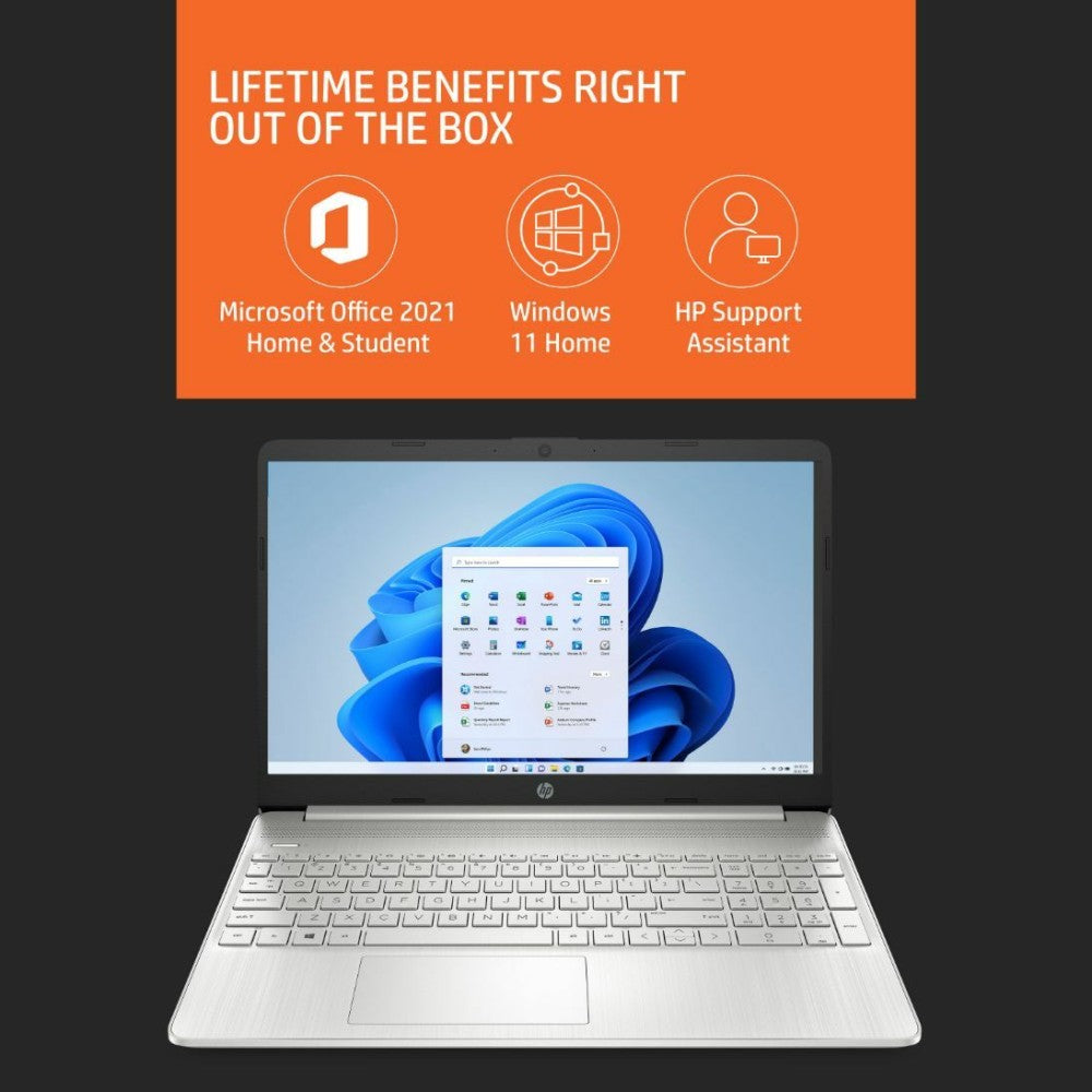 HP Laptop Ryzen 3 Quad Core 5300U - (8 GB/512 GB SSD/Windows 11 Home) 15s- eq2213AU Thin and Light Laptop - 15.6 Inch, Natural Silver, 1.69 Kg, With MS Office