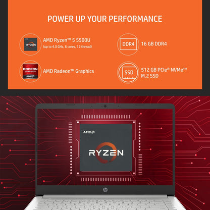 HP Ryzen 5 हेक्सा कोर 5500U - (16 GB/512 GB SSD/Windows 11 Home) 14s-fy1003AU पतला और हल्का लैपटॉप - 14 इंच, नेचुरल सिल्वर, 1.46 किलोग्राम, एमएस ऑफिस के साथ