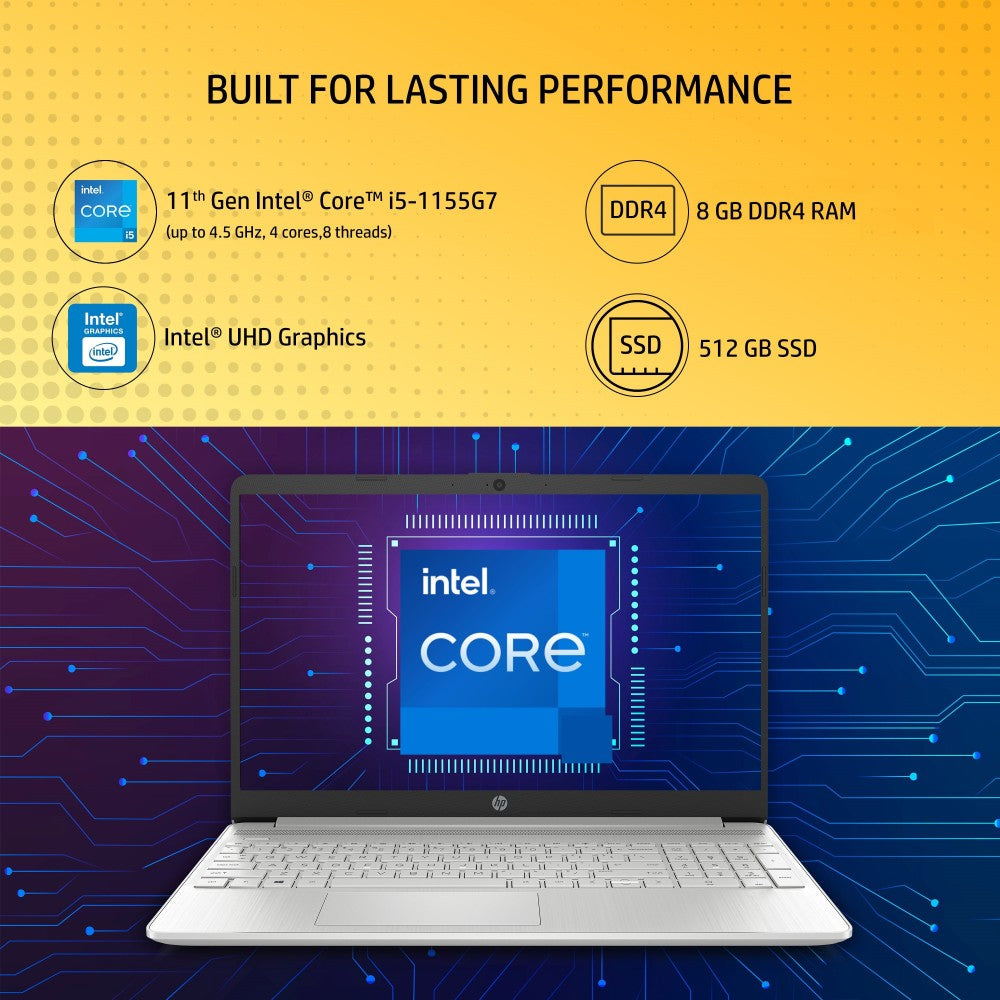 HP Intel Core i5 11वीं जेनरेशन - (8GB/512GB SSD/Windows 11 Home) 15s- fr4000TU पतला और हल्का लैपटॉप - 15.6 इंच, नेचुरल सिल्वर, 1.69 Kg, MS Office के साथ