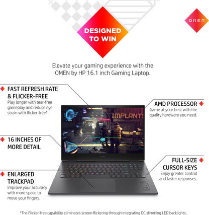 HP OMEN Ryzen 5 हेक्सा कोर AMD R5-5600H - (8 GB/512 GB SSD/Windows 11 Home/4 GB ग्राफ़िक्स/NVIDIA GeForce GTX 1650) 16-C0136AX गेमिंग लैपटॉप - 16.1 इंच, मीका सिल्वर, 2.32 Kg, MS Office के साथ