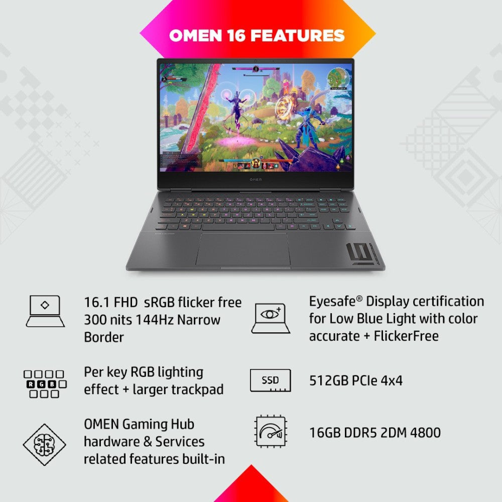 HP Omen Ryzen 7 Ryzen 7 ऑक्टा कोर 6800H - (16 GB/512 GB SSD/Windows 11 Home/4 GB ग्राफ़िक्स/NVIDIA GeForce RTX 3050 Ti) 16-n0049AX गेमिंग लैपटॉप - 16.1 इंच, मीका सिल्वर, 2.32 Kg, MS Office के साथ