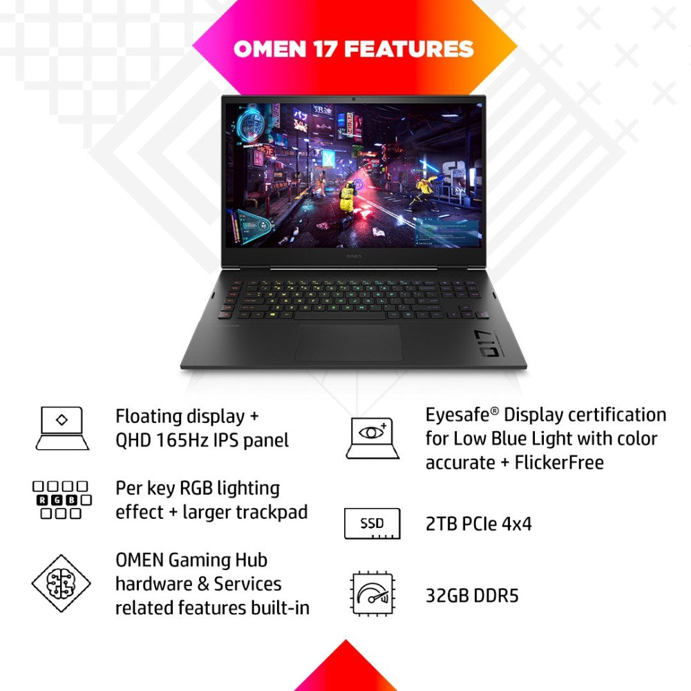 HP Omen Intel Core i9 12th Gen - (32 GB/2 TB SSD/Windows 11 Home/16 GB ग्राफ़िक्स/NVIDIA GeForce RTX 3080Ti) 17-ck1023TX गेमिंग लैपटॉप - 17.3 इंच, शैडो ब्लैक, 2.76 Kg, MS Office के साथ