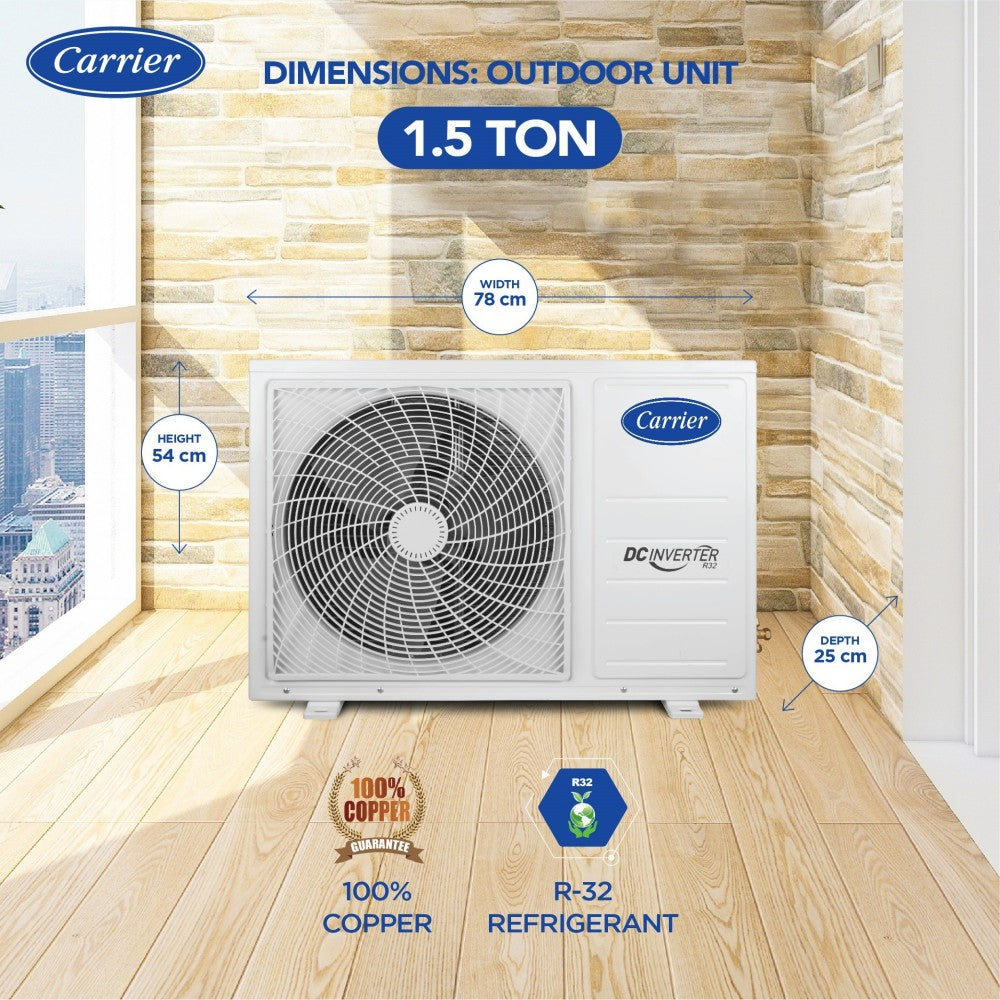 CARRIER 1.5 Ton 3 Star Split Inverter AC  - White - 18K 3 STAR ESTER BXi INVERTER R32 SPLIT AC, Copper Condenser