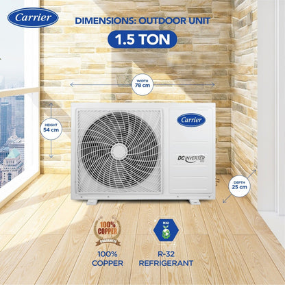 CARRIER 1.5 Ton 3 Star Split Inverter AC  - White - 18K 3 STAR ESTER BXi INVERTER R32 SPLIT AC, Copper Condenser