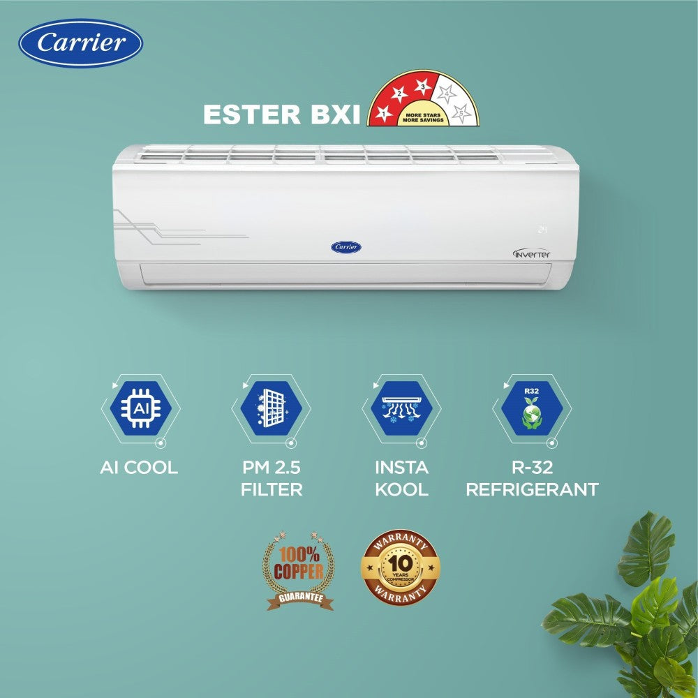 CARRIER 1.5 Ton 3 Star Split Inverter AC  - White - 18K 3 STAR ESTER BXi INVERTER R32 SPLIT AC, Copper Condenser