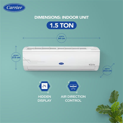 CARRIER 1.5 Ton 3 Star Split Inverter AC  - White - 18K 3 STAR ESTER BXi INVERTER R32 SPLIT AC, Copper Condenser