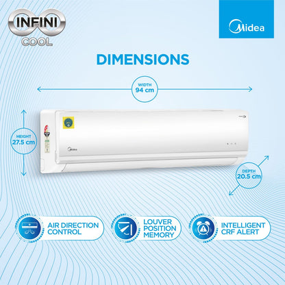 Midea 1.5 Ton 5 Star Split Inverter AC  - White - 18K 5 Star Santis Pro Ryl Inverter R32 (MI005) / 18K 5 Star Inverter R32 ODU (MI005), Copper Condenser