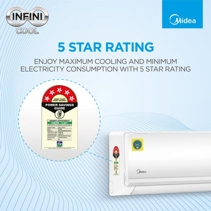 Midea 1.5 Ton 5 Star Split Inverter AC  - White - 18K 5 Star Santis Pro Ryl Inverter R32 (MI005) / 18K 5 Star Inverter R32 ODU (MI005), Copper Condenser