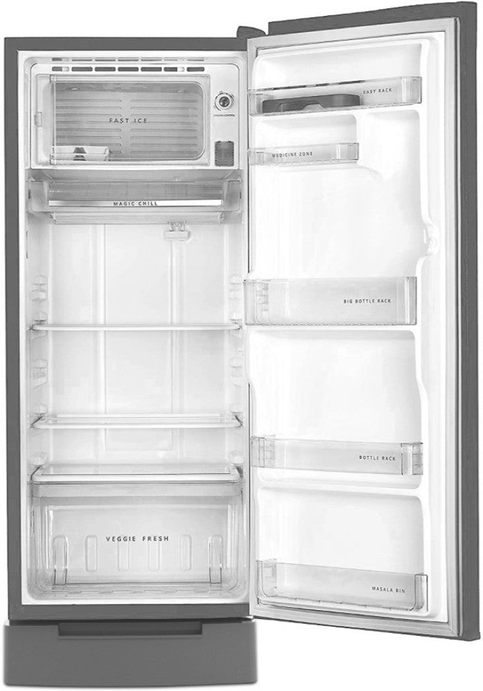 Whirlpool 200 L Direct Cool Single Door 3 Star Refrigerator with Base Drawer - Cool Illusia Steel, 215 IMPRO ROY 3S COOL ILLUSIA