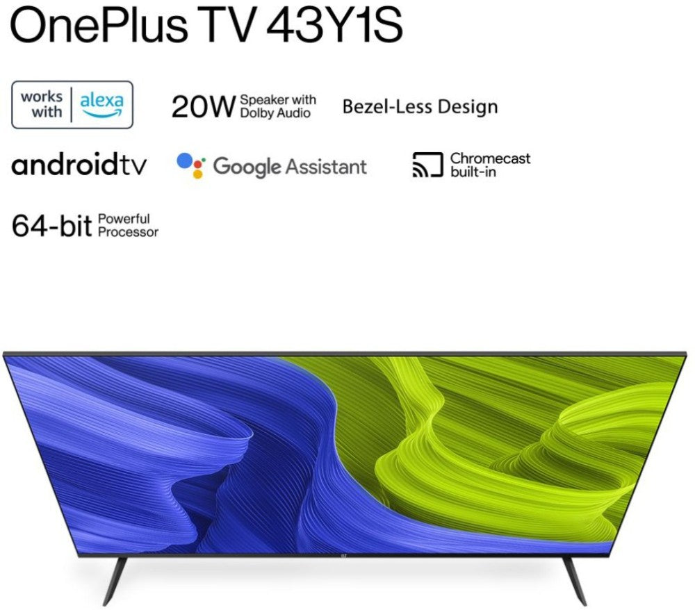 वनप्लस Y1S 108 सेमी (43 इंच) फुल एचडी एलईडी स्मार्ट एंड्रॉइड टीवी एंड्रॉइड 11 और बेज़ल-लेस फ्रेम के साथ - 43FD2A00