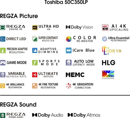 TOSHIBA C350LP Series 126 cm (50 inch) Ultra HD (4K) LED Smart Google TV with Dolby Vision Atmos and REGZA Engine - 50C350LP