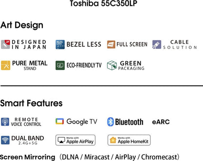 तोशिबा C350LP 139 सेमी (55 इंच) अल्ट्रा एचडी (4K) एलईडी स्मार्ट Google टीवी - 55C350LP
