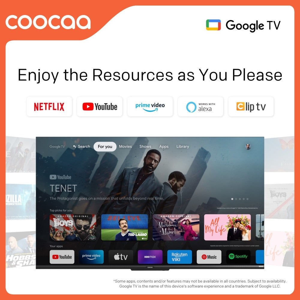 Coocaa Frameless 138 cm (55 inch) Ultra HD (4K) LED Smart Google TV with HDR 10 Dolby Audio and Eye care technology - 55Y72