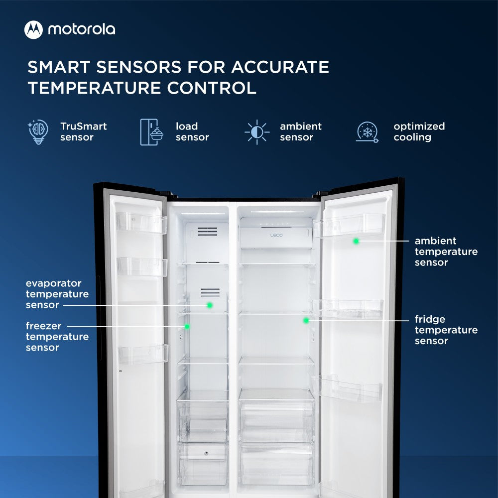 मोटोरोला 592 L स्मार्ट वाईफ़ाई सक्षम फ्रॉस्ट फ्री साइड बाय साइड रेफ्रिजरेटर - प्रीमियम ब्लैक, 592HSMTB