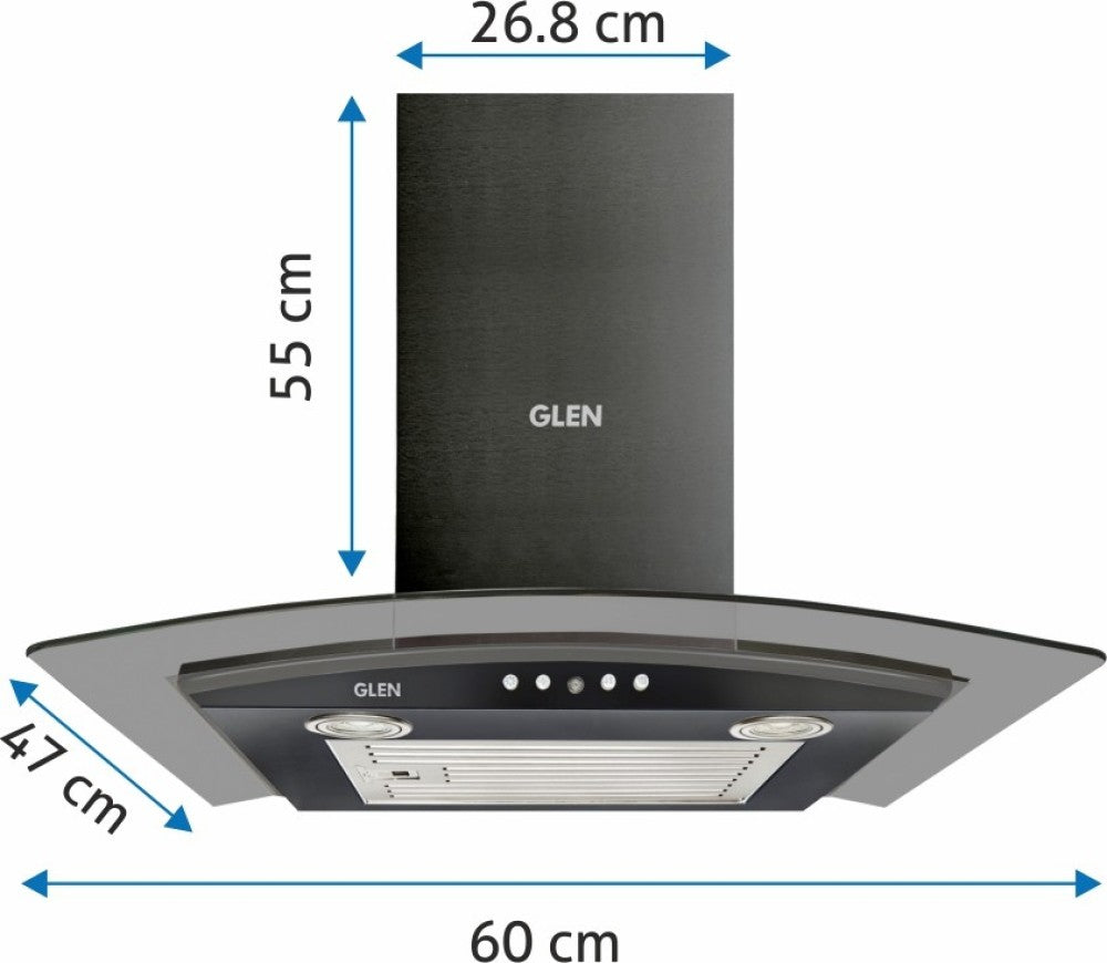 Glen कुकर हुड 6071 BLK EX 60cm 1000m3 BF LTW दीवार पर लगने वाली चिमनी - काली 1000 CMH