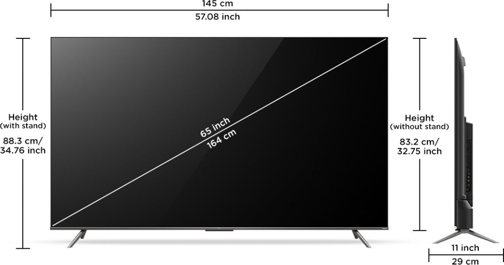 टीसीएल 164 सेमी (65 इंच) क्यूएलईडी अल्ट्रा एचडी (4के) स्मार्ट गूगल टीवी - 65सी635