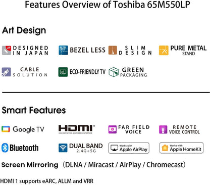 तोशिबा M550LP सीरीज 164 सेमी (65 इंच) QLED अल्ट्रा HD (4K) स्मार्ट Google TV बास वूफर और REGZA इंजन के साथ - 65M550LP