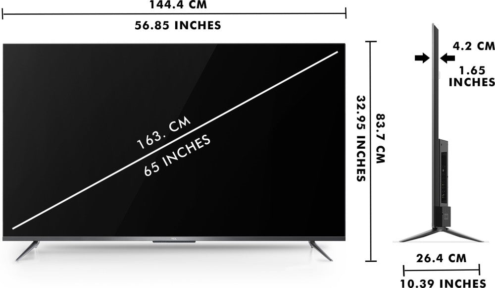 टीसीएल पी715 164 सेमी (65 इंच) अल्ट्रा एचडी (4के) एलईडी स्मार्ट एंड्रॉइड टीवी फुल स्क्रीन और हैंड्सफ्री वॉयस कंट्रोल के साथ - 65पी715