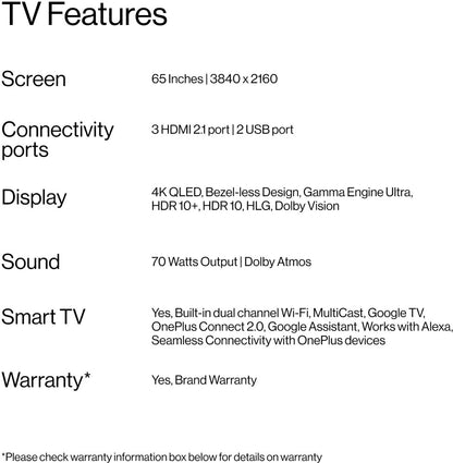 OnePlus Q2 Pro 163 cm (65 inch) QLED Ultra HD (4K) Smart Google TV - 65QE3A00