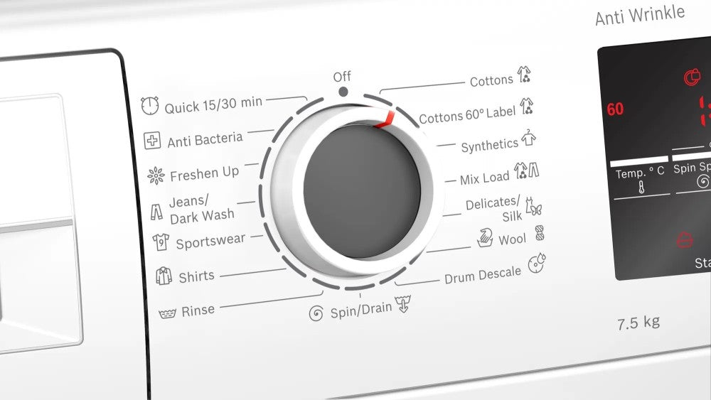 बॉश 7.5 किग्रा 1200RPM पूरी तरह से स्वचालित फ्रंट लोड वाशिंग मशीन इन-बिल्ट हीटर के साथ सफेद - WAJ2446HIN