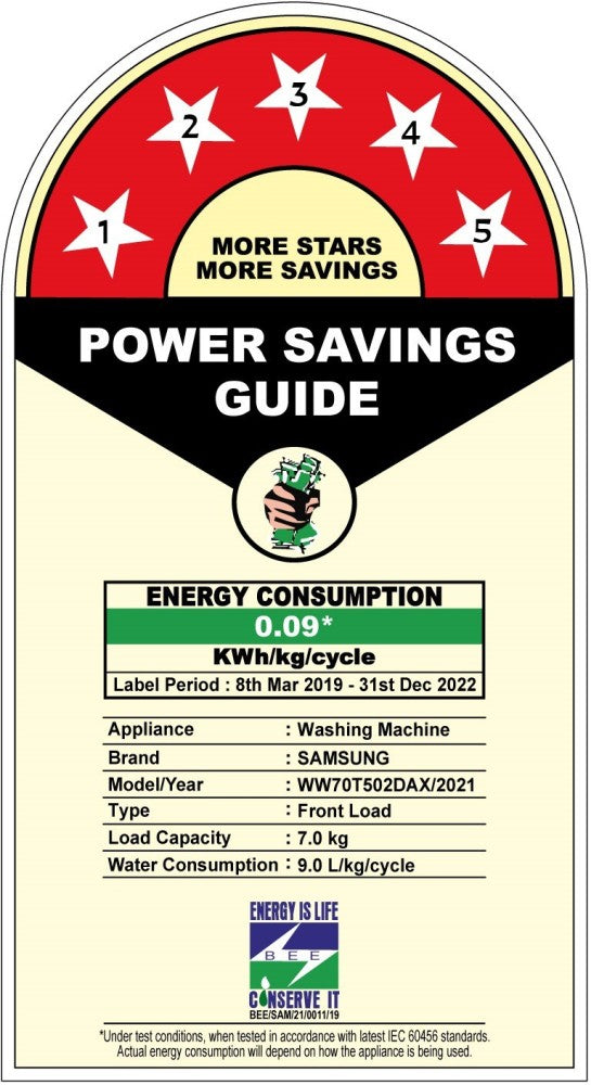 सैमसंग 7 किलो पूरी तरह से स्वचालित फ्रंट लोड वाशिंग मशीन ब्लैक - WW70T552DAX1TL