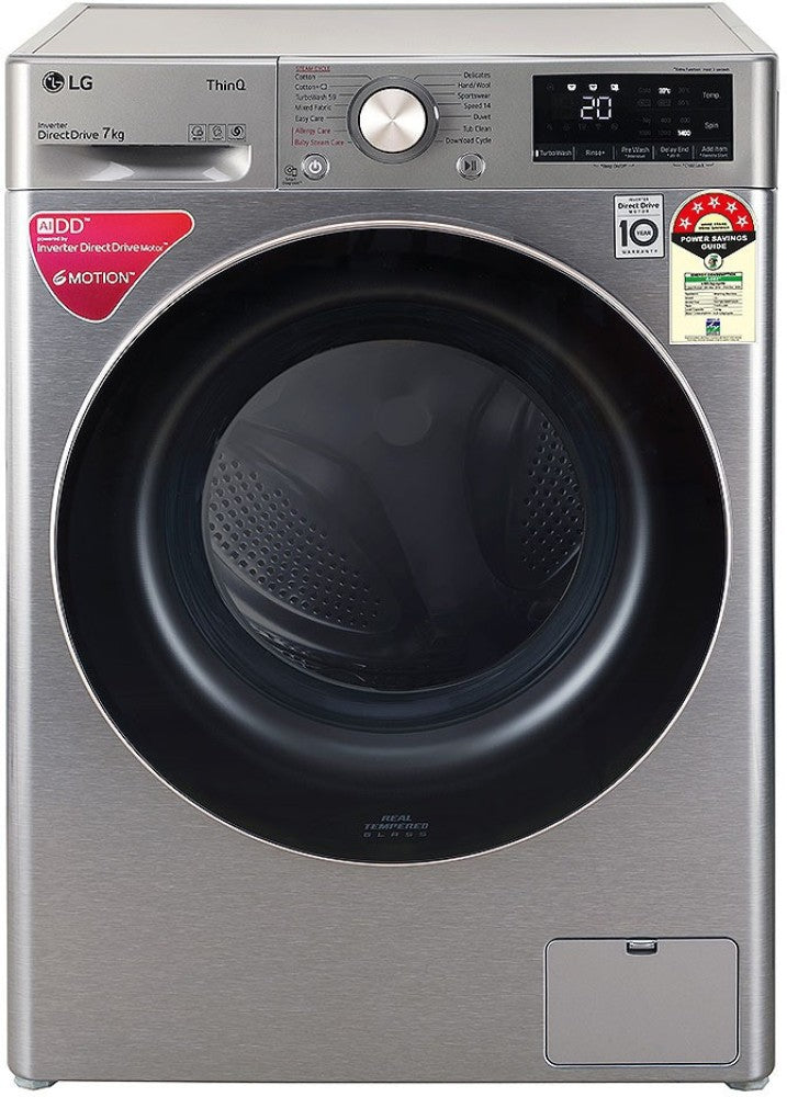 LG 7 kg Fully Automatic Front Load Washing Machine with In-built Heater Silver - FHV1207BWP