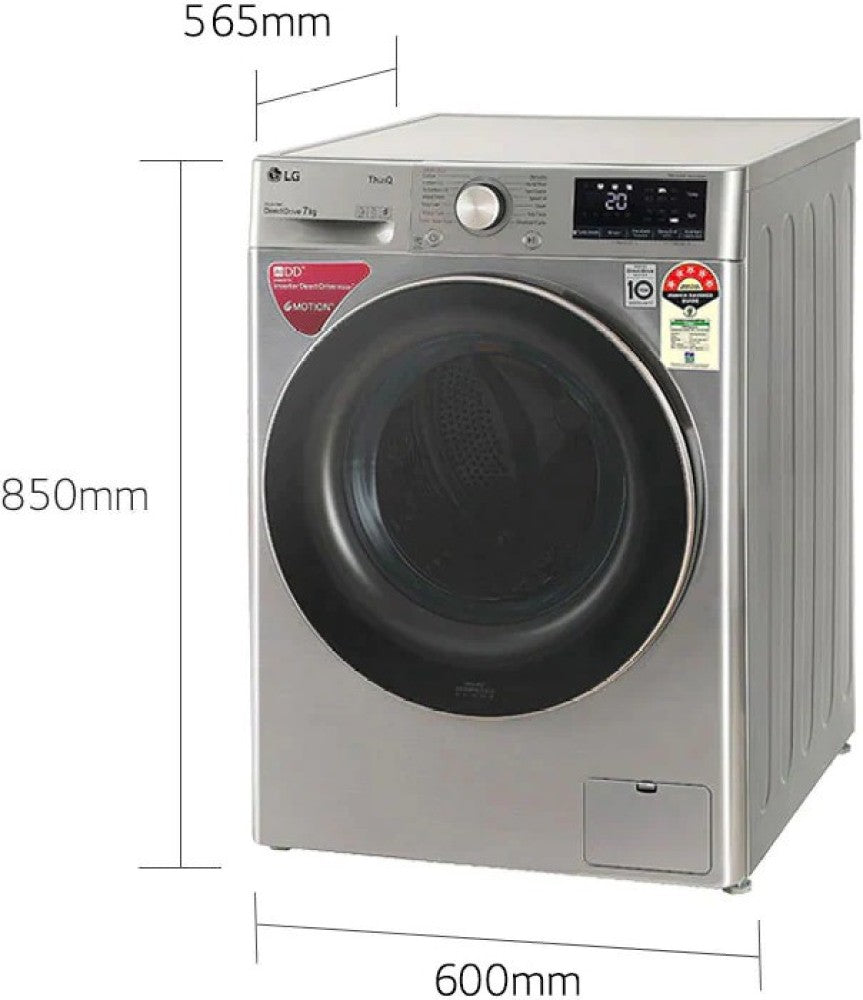 LG 7 kg Fully Automatic Front Load Washing Machine with In-built Heater Silver - FHV1207BWP