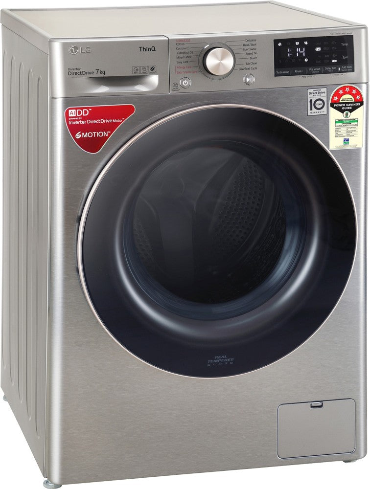 LG 7 kg Fully Automatic Front Load Washing Machine with In-built Heater Silver - FHV1207ZWP