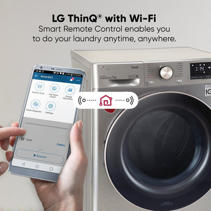 LG 7 kg Fully Automatic Front Load Washing Machine with In-built Heater Silver - FHV1207ZWP