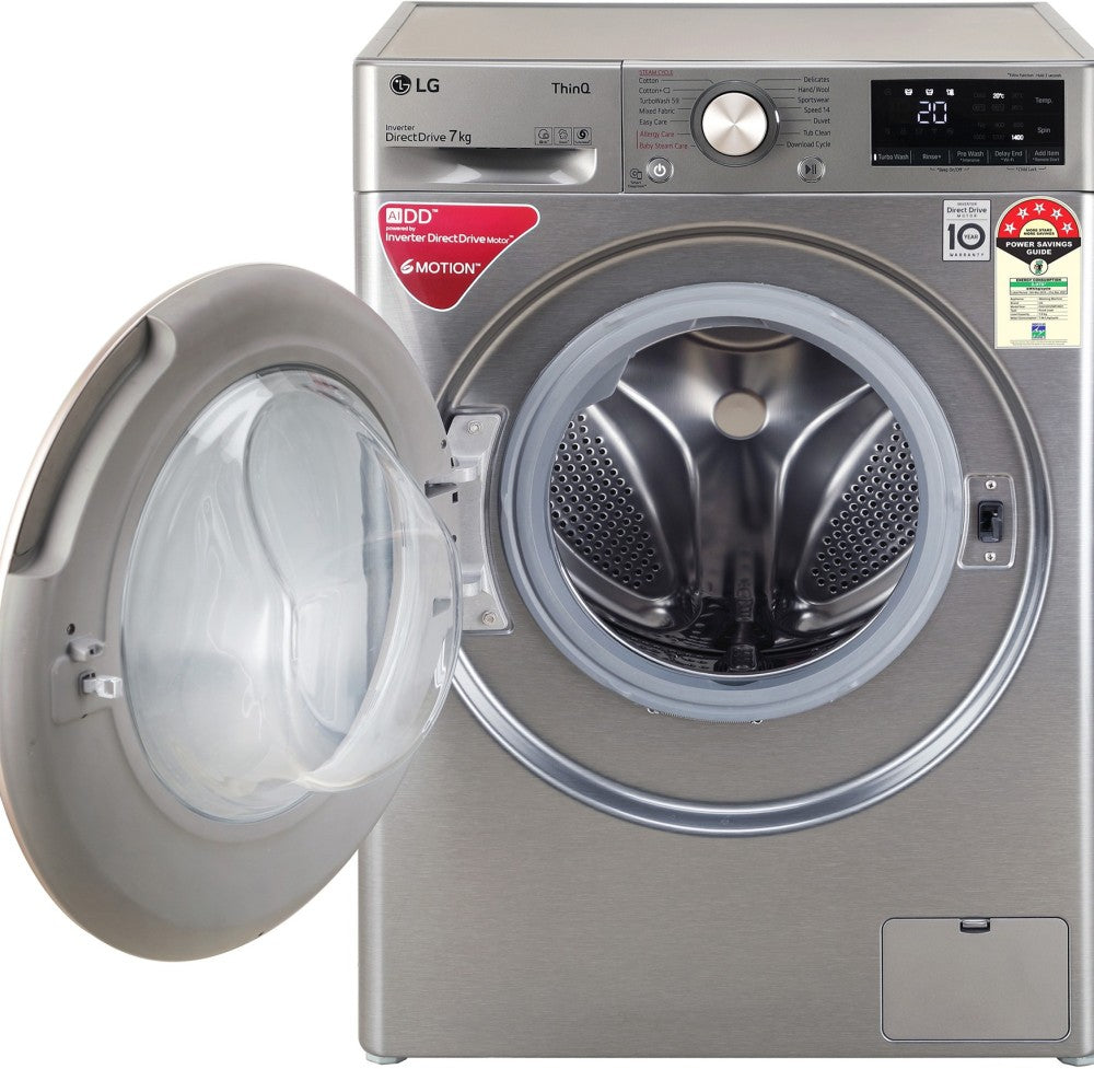 LG 7 kg Fully Automatic Front Load Washing Machine with In-built Heater Silver - FHV1207ZWP