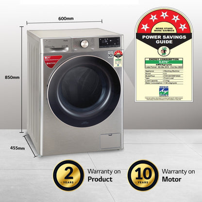 LG 7 kg Fully Automatic Front Load Washing Machine with In-built Heater Silver - FHV1207ZWP